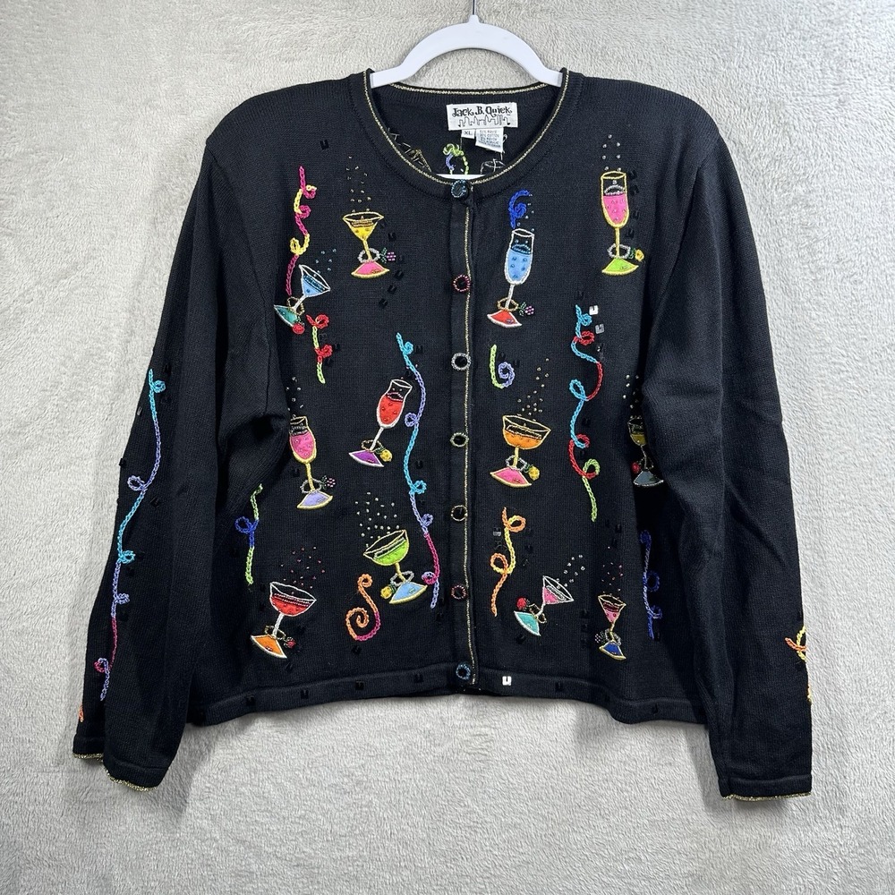 Jack B Quick Party Cocktail Drinks Martini Cardigan Sweater Sz‎ XL Art To Wear